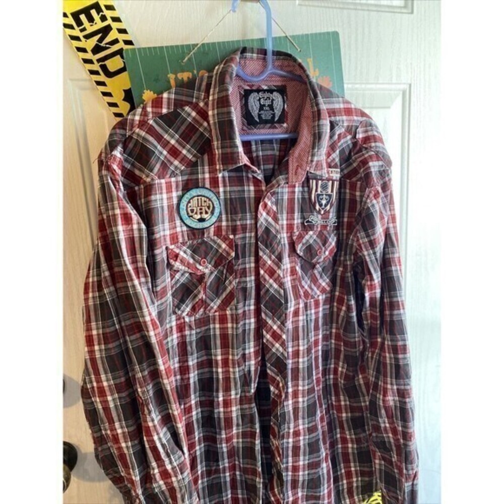 Eighty Eight Men’s Shirt Size XXL Plaid Red White Brown Manchester Football City
